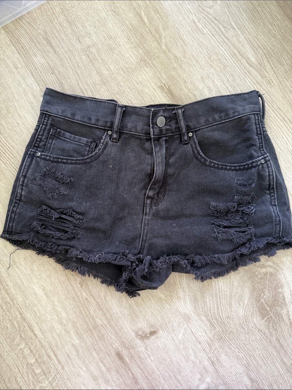 Women’s Black Distressed Denim Shorts